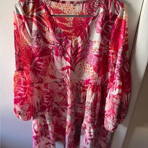 Floral Pink and Red Dress -swim coverup